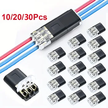 10/20/30 Quick Splice Wire Connectors, 3-Way Plug-In Connectors, Quick Connection, No Wire Stripping Required, 3-Pin 3-Way Universal Compact Terminal Blocks, Providing Efficient Wiring Solutions