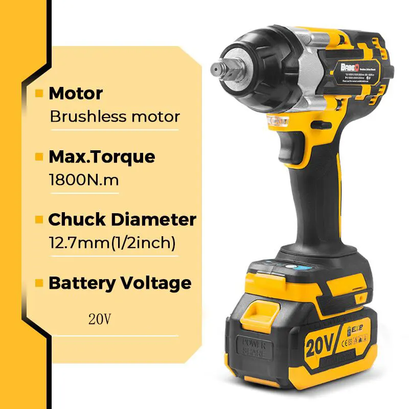 1800N.M Torque Brushless Electric Impact Wrench 1/2 inch Li-ion Battery Cordless Socket Wrench Power Tool For Makita 18V Battery 2