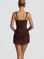 Robe courte plissée de style français pour femmes, mode été, robe de soirée, bretelles spaghetti, robe moulante sexy, corset bandage, mini robe 2