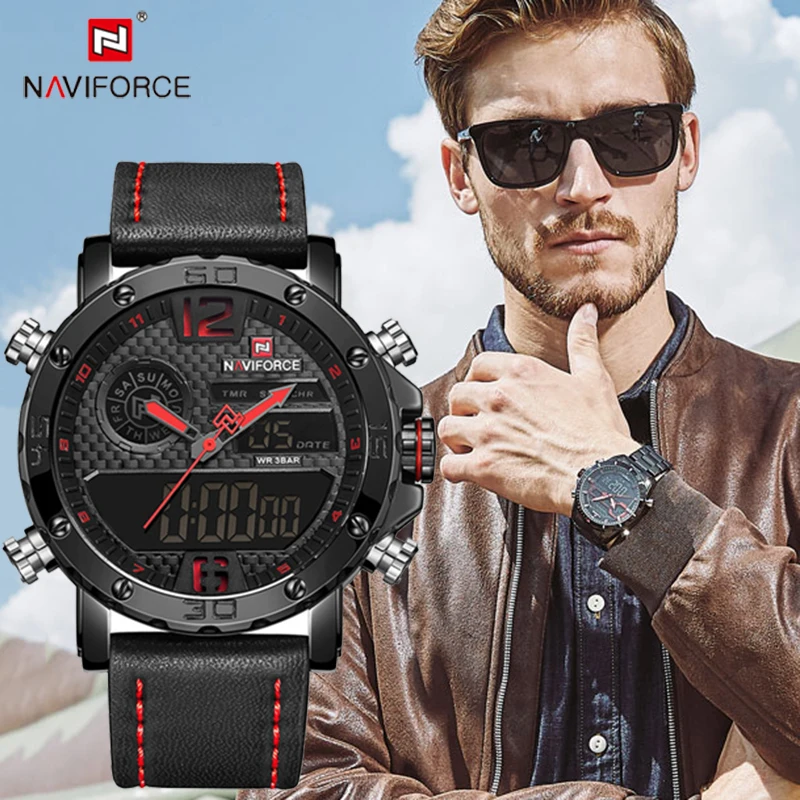 

NAVIFORCE Fashion LED Digital Quartz Men Watch Luxury Military Waterproof Leather Men Wristwatch Casual Male Clock часы мужские