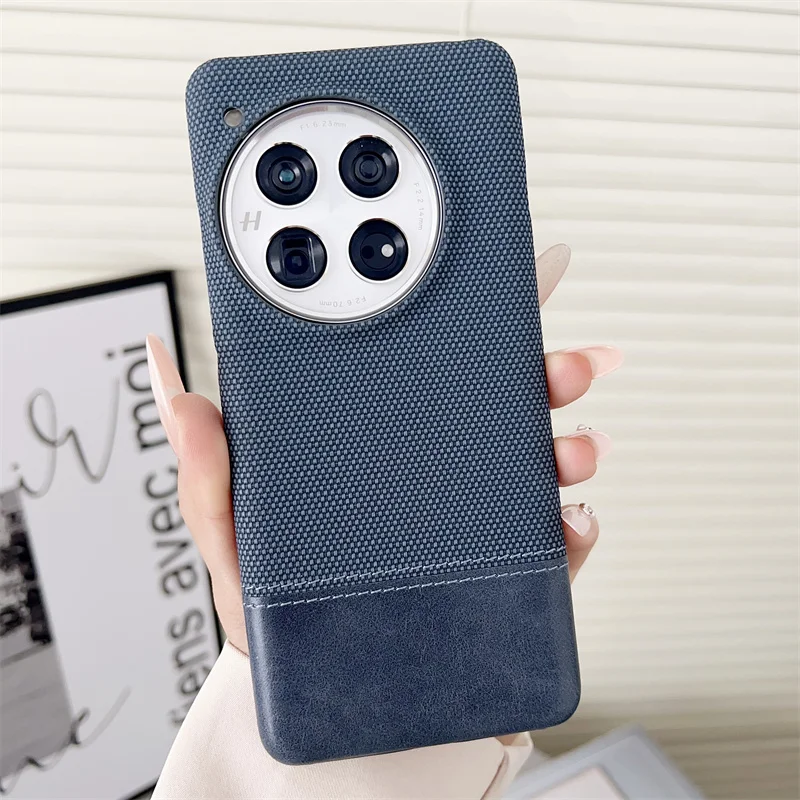 Canvas Cloth Leather Hybrid Luxury Back Case with Color Collision Design