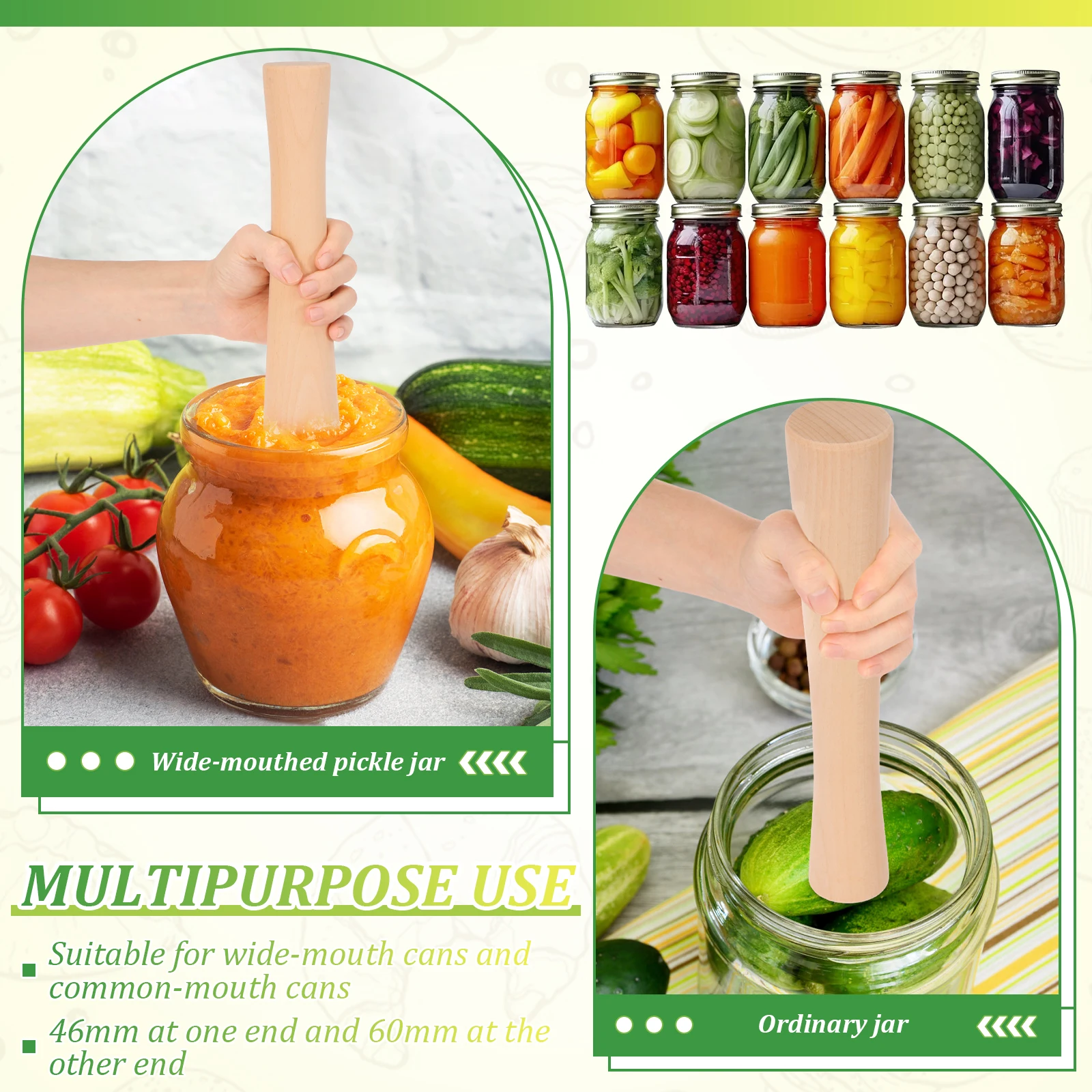 Vegetable Fermentation Tamper Wooden Grinding Rod Cabbage Sauerkraut Pounder-Fermenting Food Tool Vegetables Fruits Crushing Rod