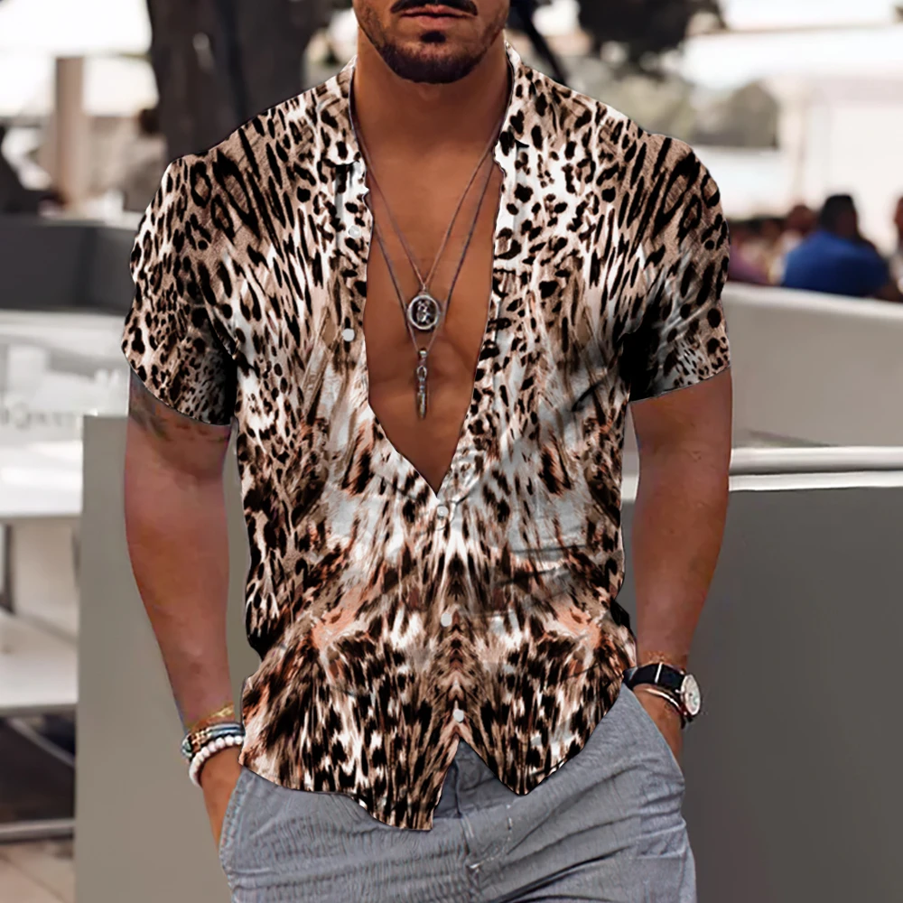 2024 Fashion Trend 3d Leopard Print Shirts Men Hawaiian Loose Breathable Clothes Hip Hop Streetwear 6