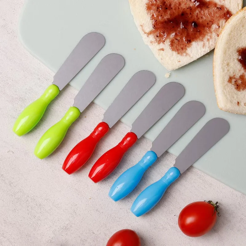 6PCs multi-purpose stainless steel mini butter spreader knife with plastic handle, bread sandwich cream cheese condiment knife