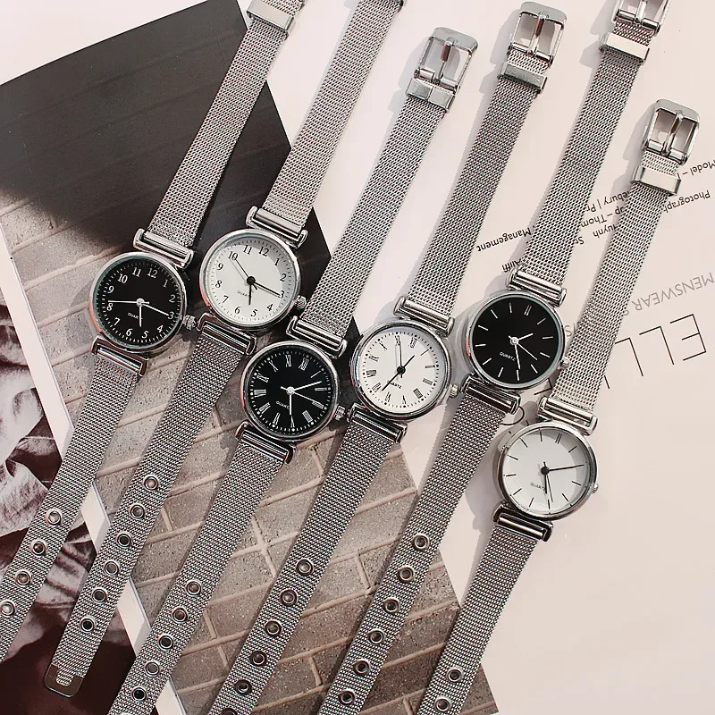 

New Women Men Fashionable and Versatile Classic Fashion Small Dial Watch Casual Ladies Silver Mesh Belt Quartz Watch Clock Gift