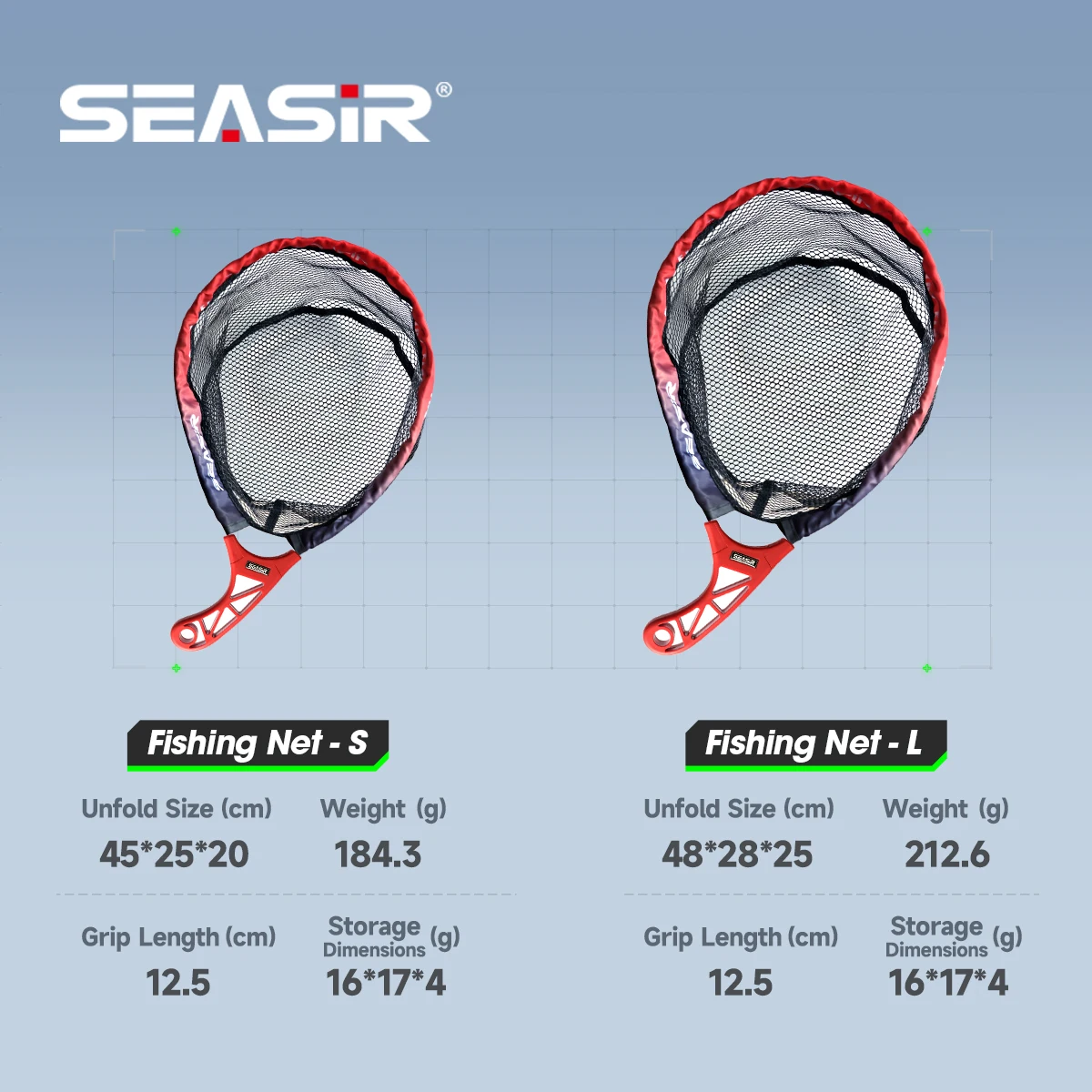 SEASIR Foldable Fishing Net with High-Elastic Steel Frame and ABS Grip, Includes Waterproof Storage Bag