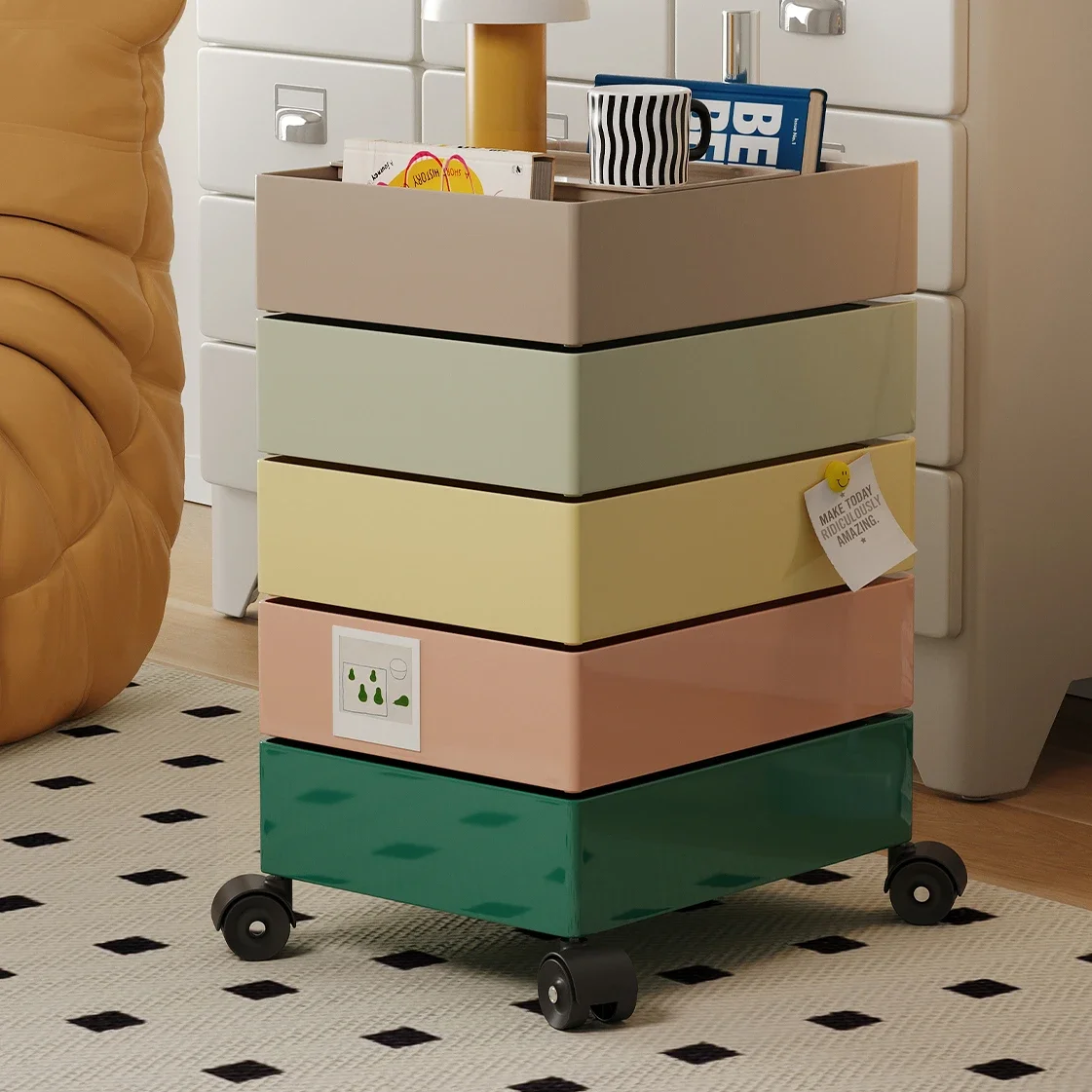 Mid Century Mobile Nightstands Wheels Organizers Modern Small Space Side Table Center Aesthetic Nachttisch Bedroom Decoration