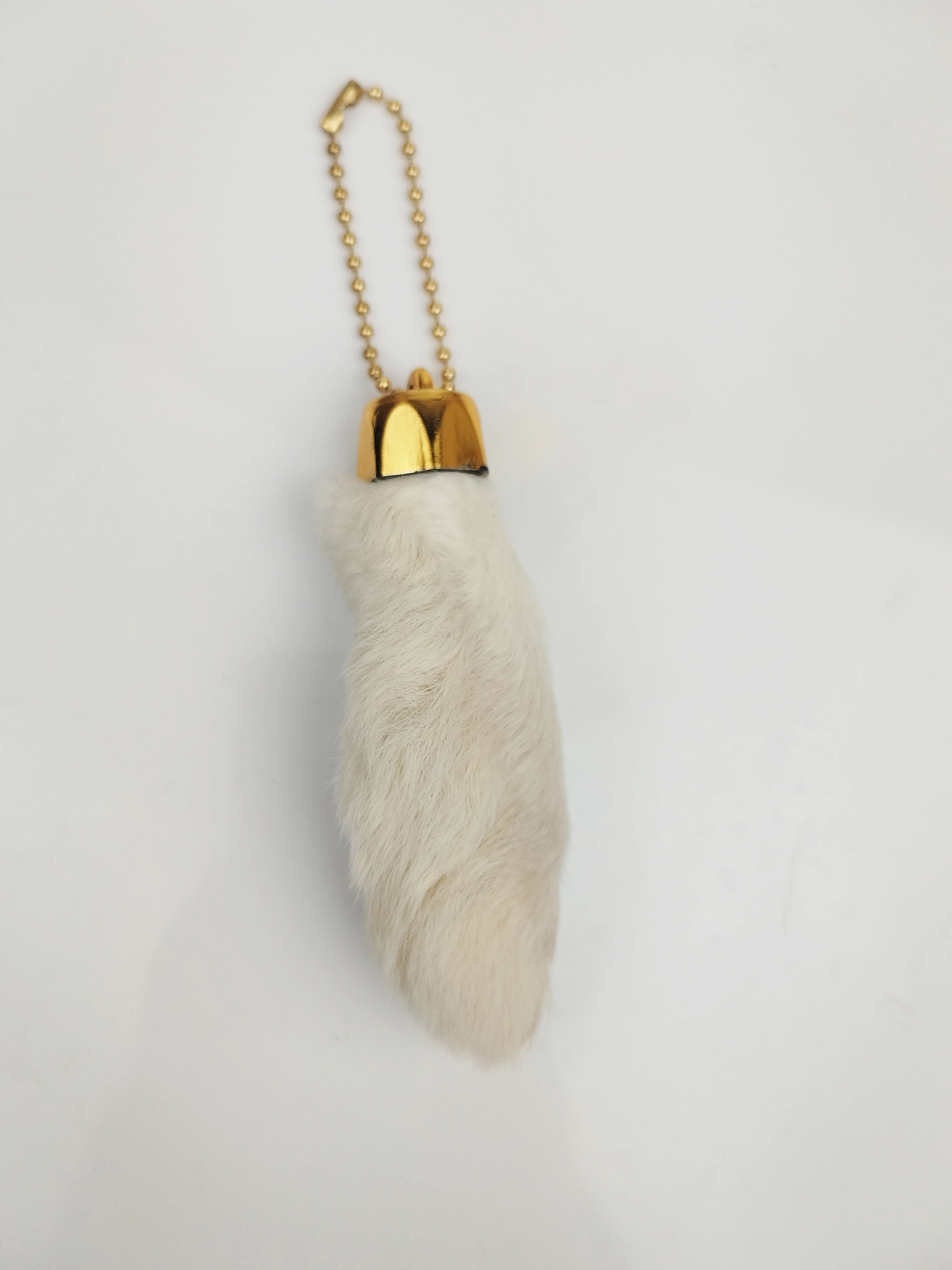 

Lucky Rabbit Rabbits Foot Keychain Snow White with Golden Chain