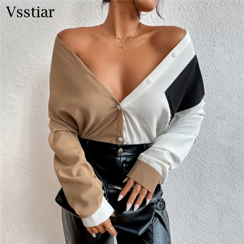 

Wedifor New Design Patchwork Pockets Women Blouse Turn-down Collar Single Breasted Casual Shirts Fashion Streetwear Winter Tops