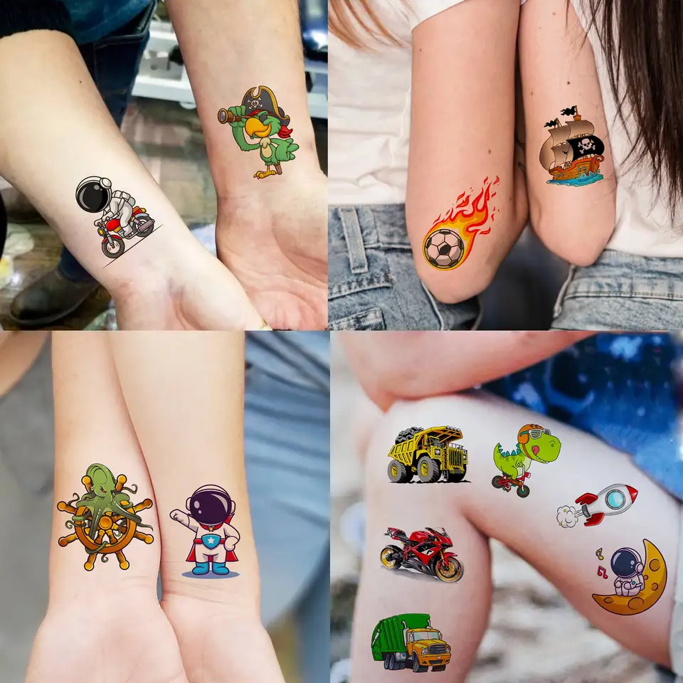 Konsait Temporary Tattoos For Kids 120 Pcs Luminous Tattoos Stickers Unicorn Mermaid Pirate Dinosaur Butterfly Car Space Shark Autobots Animal Tattoos For Girls Boys Party Favors Supplies
