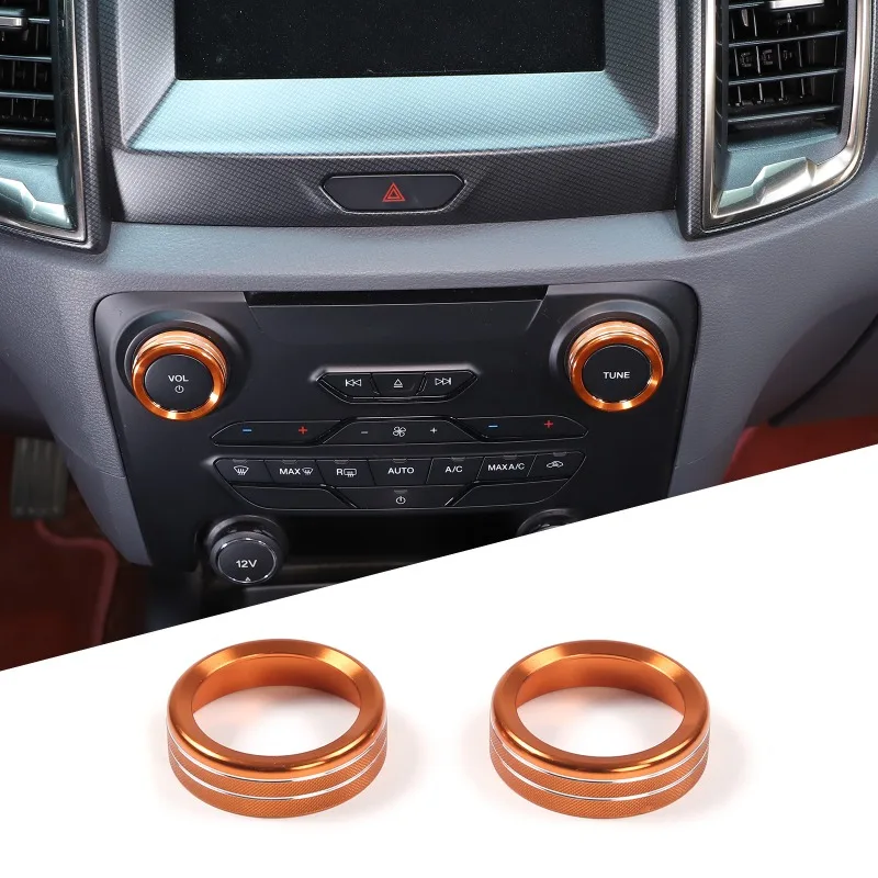 2 pièces en alliage d'aluminium pour Ford Ranger 2015-2018, anneau de commande du volume et des médias pour console centrale, accessoires intérieurs