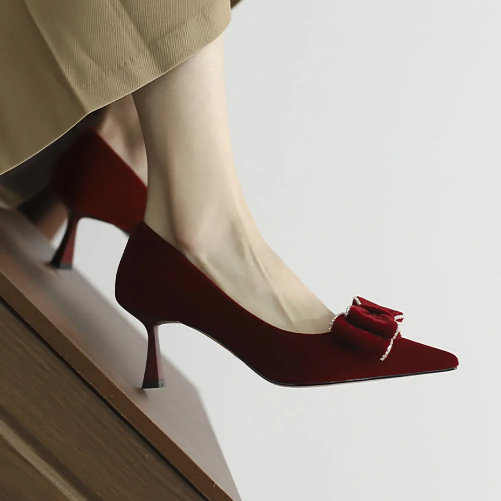 Pointed Toe Butterfly-knot Wedding Pumps Thin Heels Beautiful Women's Shoes High Heels Sexy Comfortable Shoes Casual Lady Pumps 4