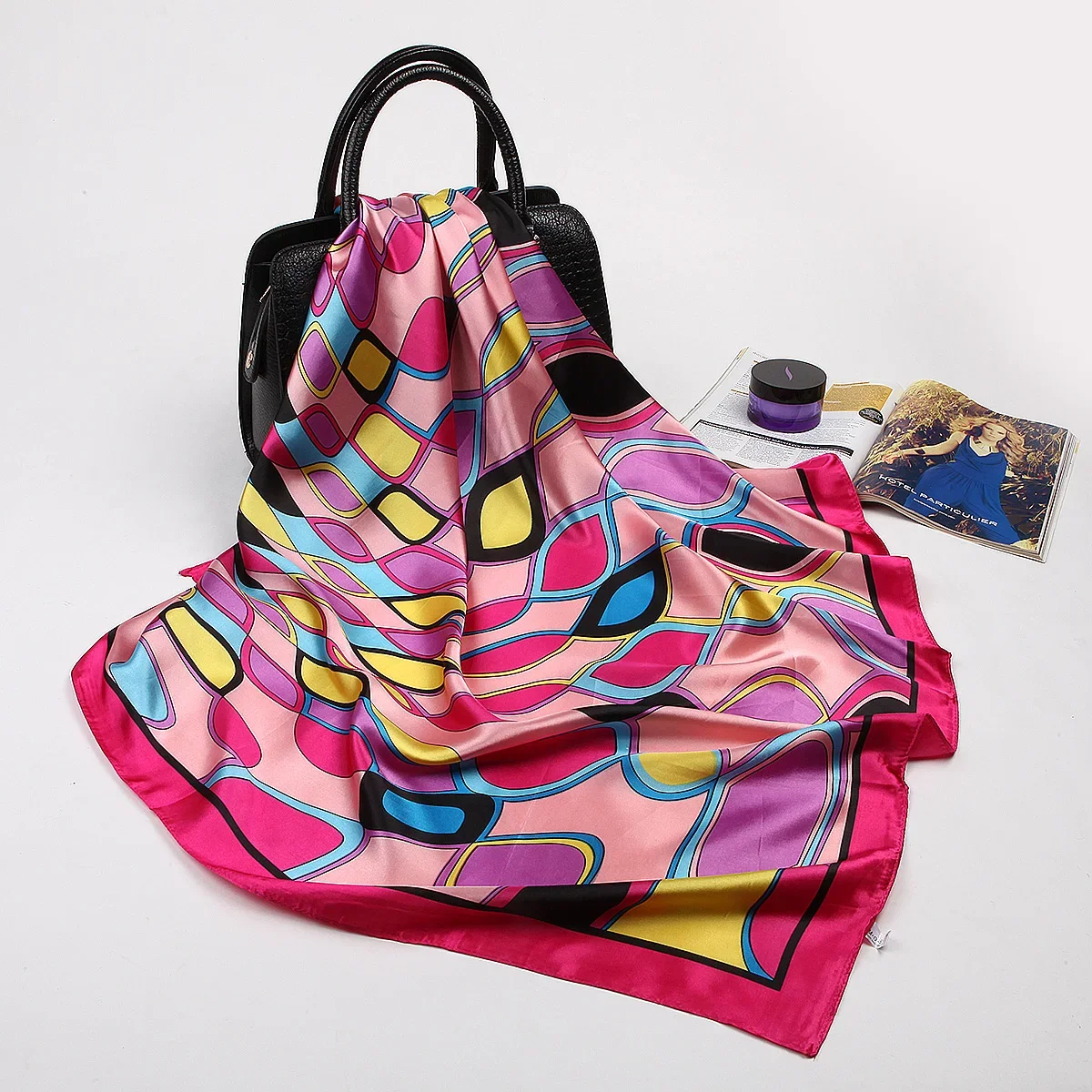 Fashion Silk Satin Hijab Scarf For Women Printed Kerchief Hair Scarfs Female 90cm*90cm Square Shawl Wraps Neck Scarfs For Ladies 5