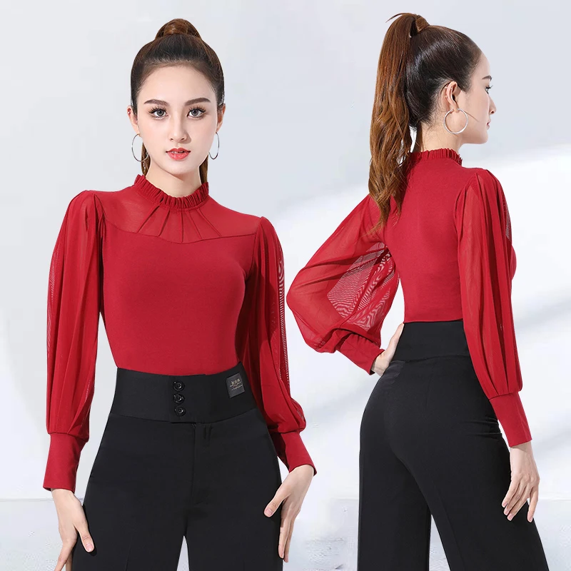 

Топ для латиноамериканских танцев для женщин, новинка, женское платье для тренировок по национальному стандарту, Сетчатое платье с длинным рукавом, модель DQL8534