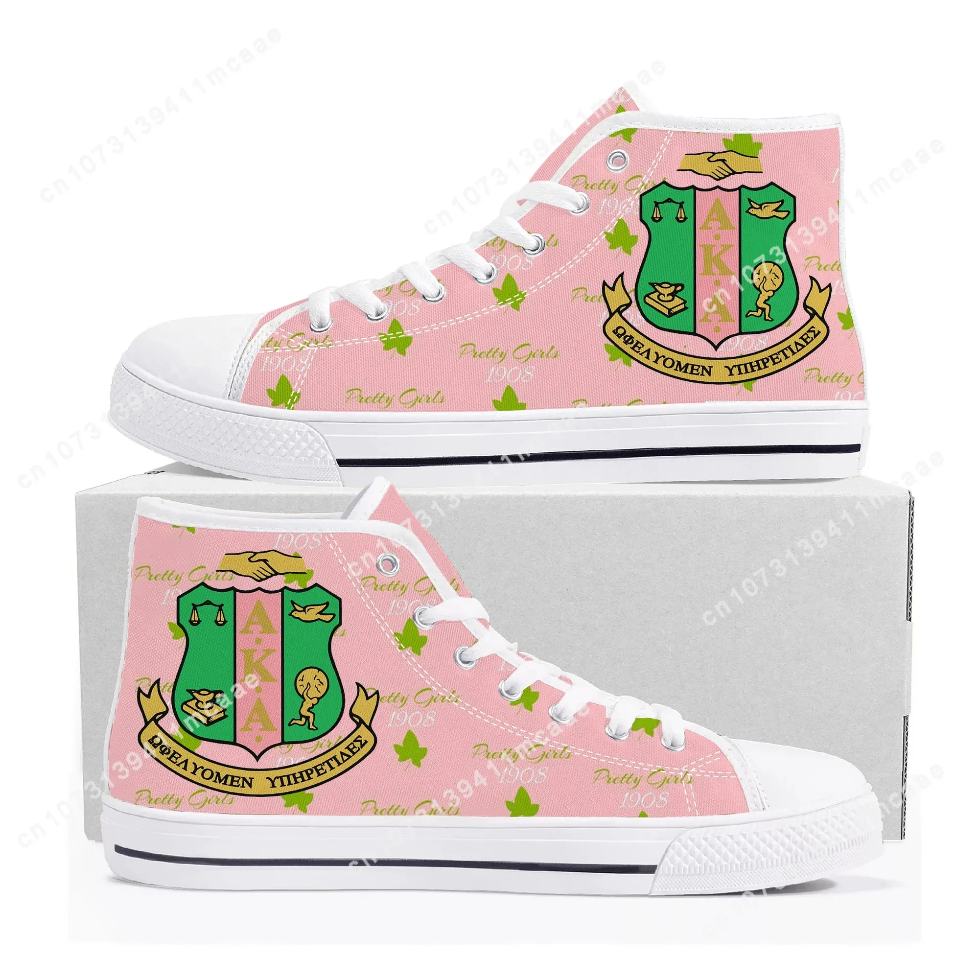 

Alpha Sorority AKA 1908 High Top Sneakers Mens Womens Teenager Kappa Alpha Canvas Sneaker couple Shoe Casual Custom Made Shoes