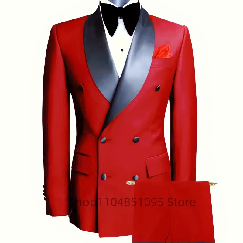 Elegant 2 Piece Wedding Men Suits Slim Fit Shawl Lapel Double Breasted Blazer Pants Formal Business Groom Tuxedos Men Clothes