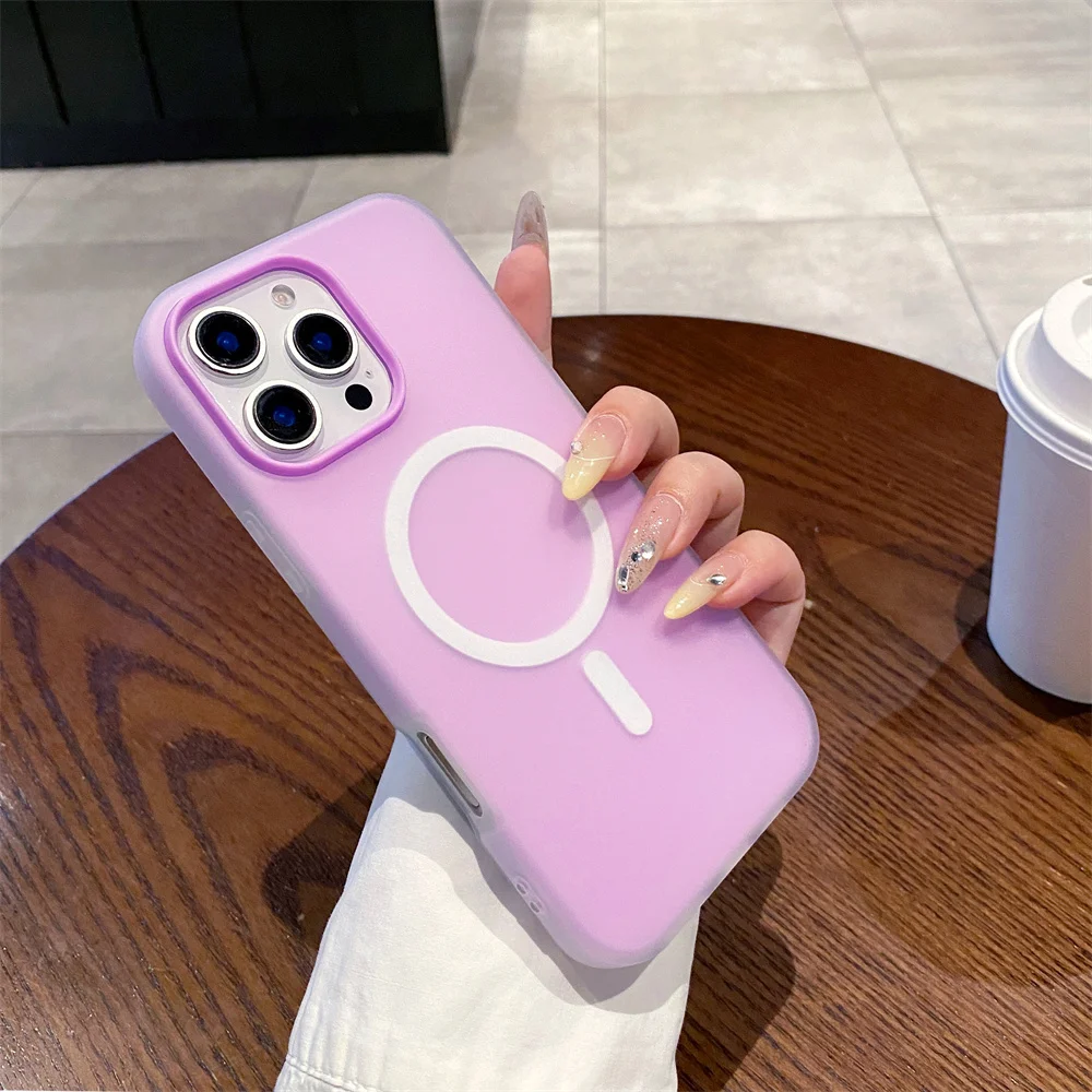 Luxury Candy MagSafe Wireless Charging Matte Phone Case with Magnetic Bumper Cover