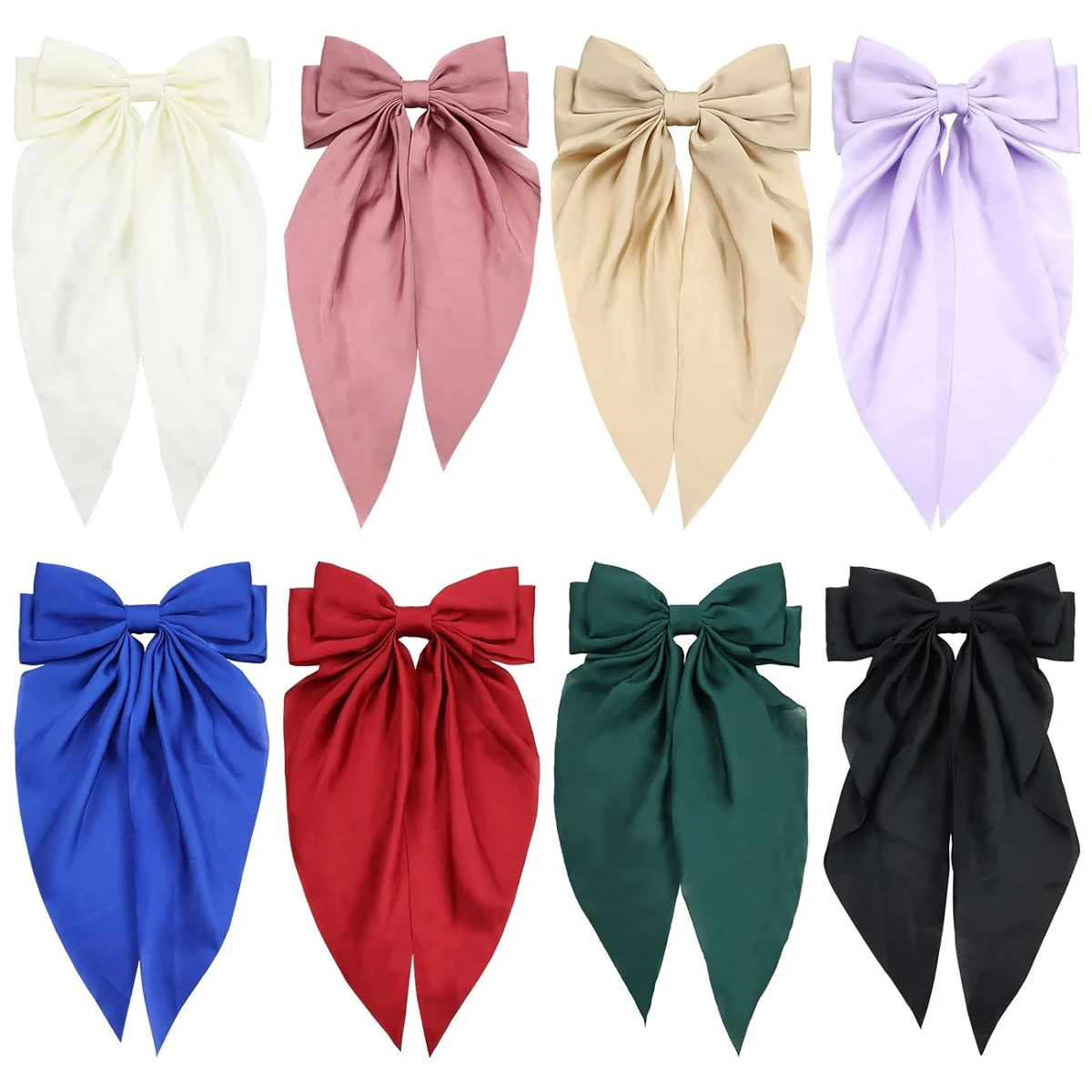 Pince à Cheveux en Satin à Longue Queue de Cheval pour Femme, Grand Nministériels d Respirant, Blanc, Rose, Rouge, Bleu, Noir, Accessoire de Printemps, 8