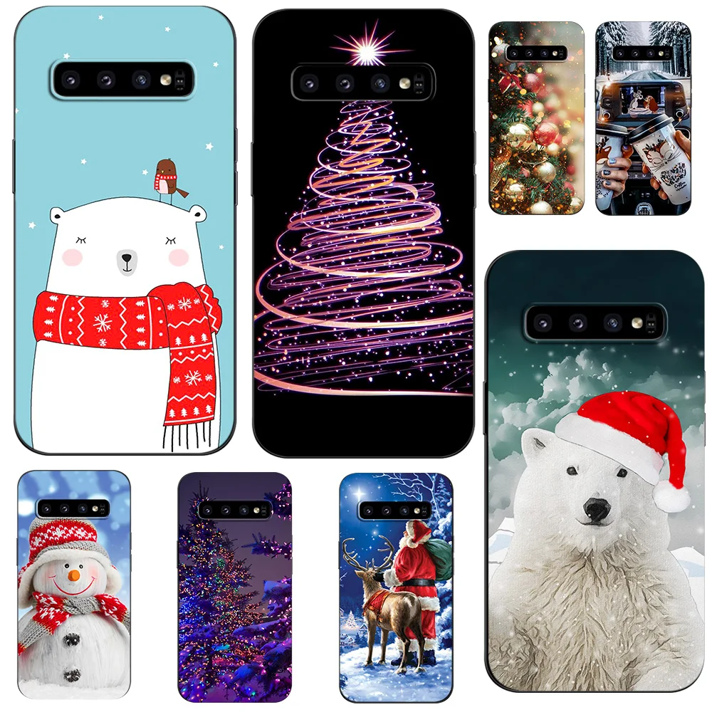 Per Samsung Galaxy S10 Custodia Per Samsung S10 Plus S10E Cover S10 + S10Plus S10 E Sm-G973F Custodia In Tpu Nero Merry Christmas Snow