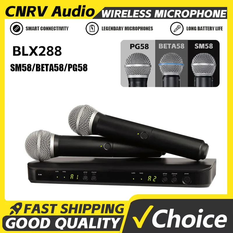 BLX288 무선 마이크 듀얼 시스템, UHF 2채널 마이크, 무대 노래, 교회 설교, 가정용 노래방에 적합