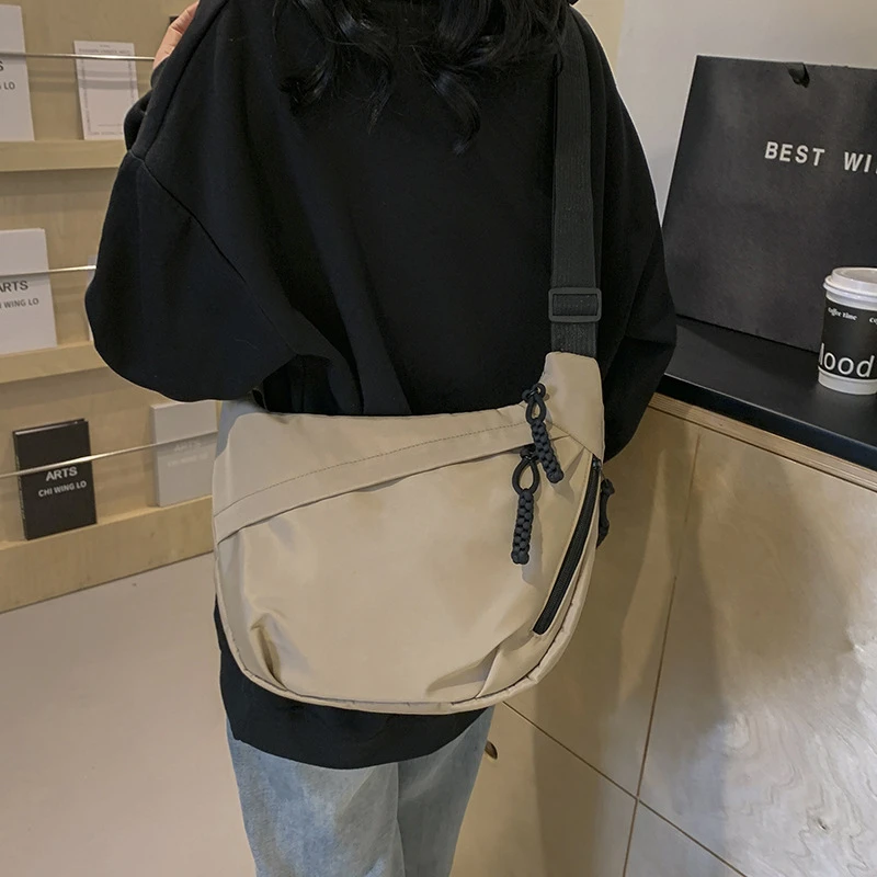 Borsa a Tracolla Casual da Donna in Nylon, Grande Capacità, Stile Hobo con Cinturino Regolabile, Nera/Bianca/Kaki per Uso Quotidiano - immagine 3