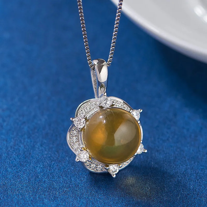 

S925 Sterling Silver Charms Pendants for Women New Fashion Hollow Flowers Round Amber Micro Inlaid Zircon Jewelry Free Shipping