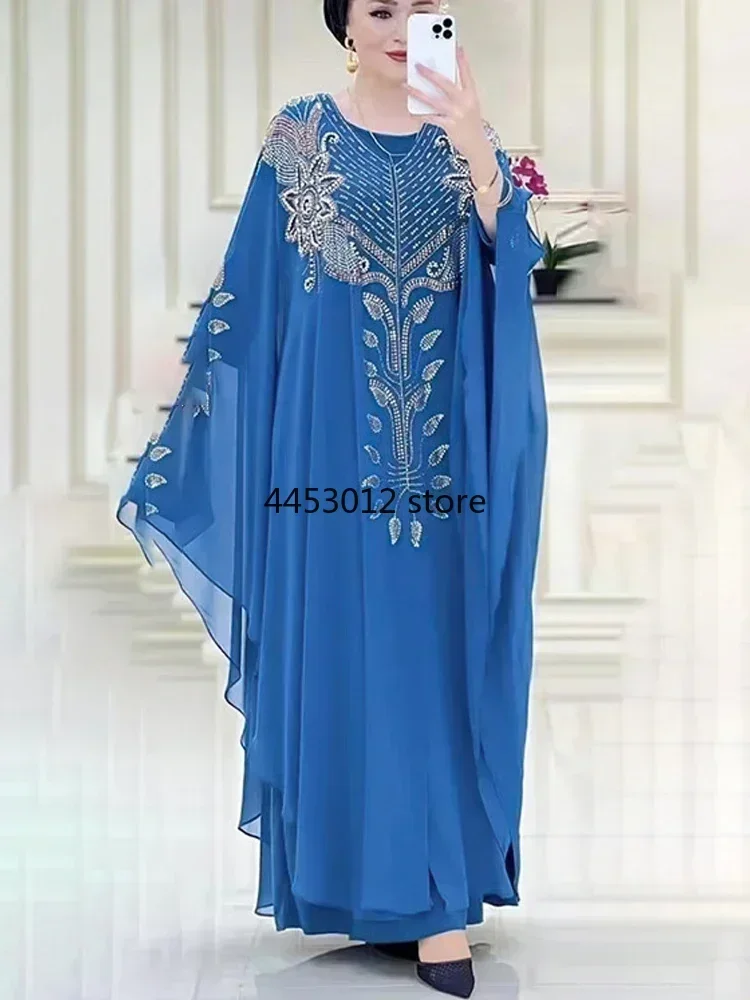 Chiffon Bobo Muslim Abaya Fashion Dubai Collection Large Size Maxi Dress Moroccan Caftan Islamic Clothing