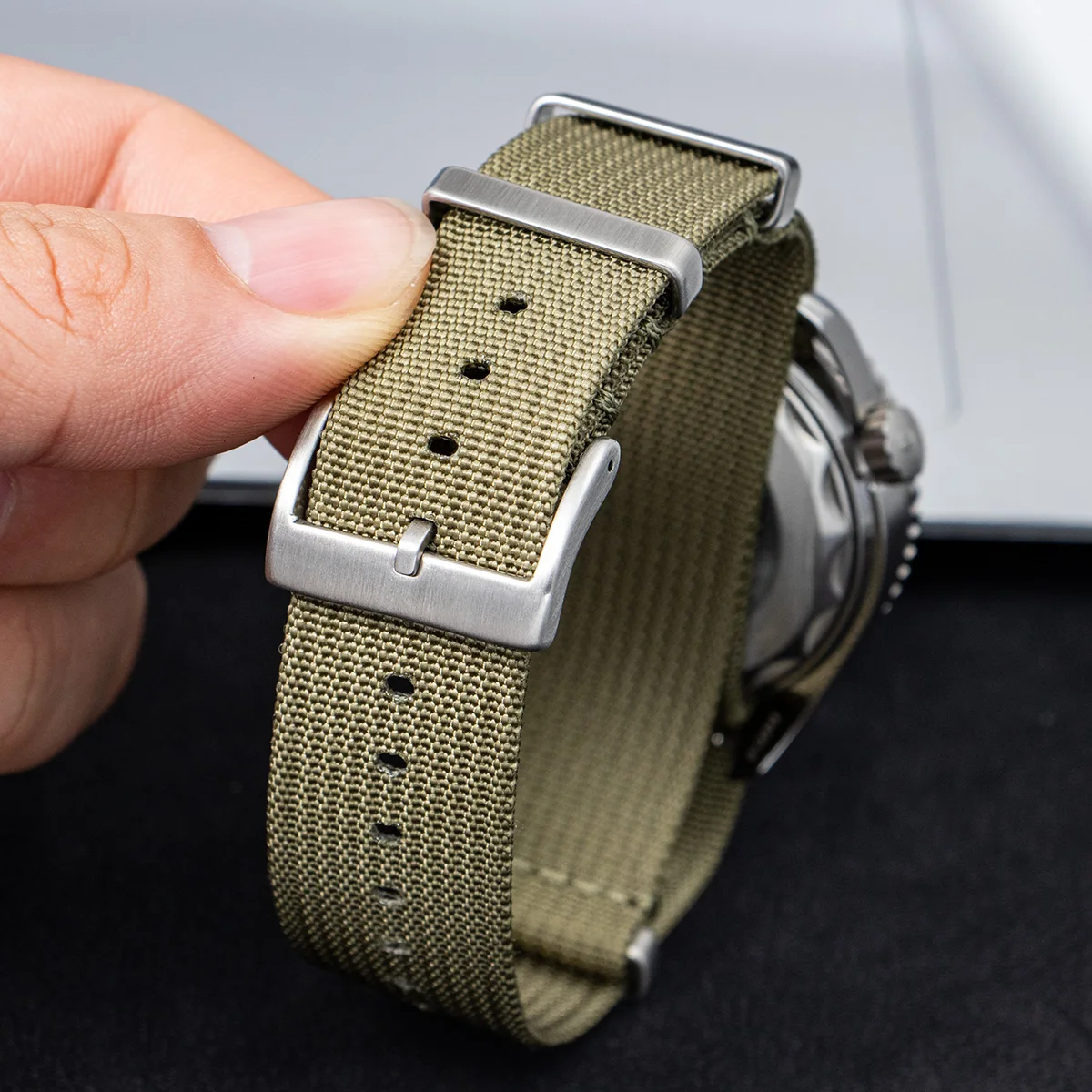 Premium Nylon Military-Style Watch Strap - Brown, Green & Black