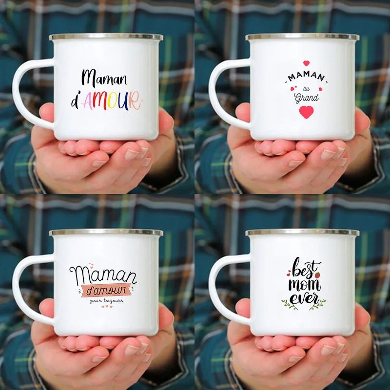 

Super Mom Print Enamel Mug Creative Coffee Cup Drinks Water Milk Cups School Homes Hotel Handle Mugs Holiday Gifts