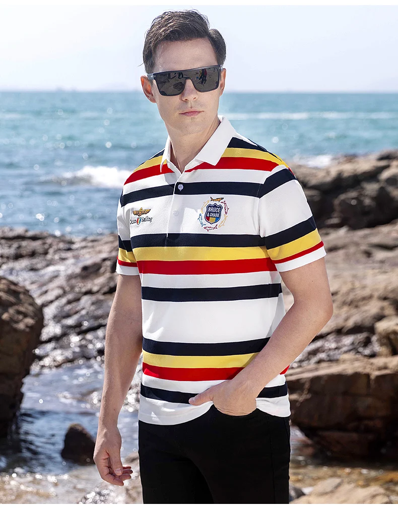 New Summer Cotton Striped Loose Stretching Polo Shirt for Men Bruce&Shark Fashion Casual Men's Polo Big Size 4XL Men POLOS 12 S0e754dfbdf2d4610acb2acf148e7cce33