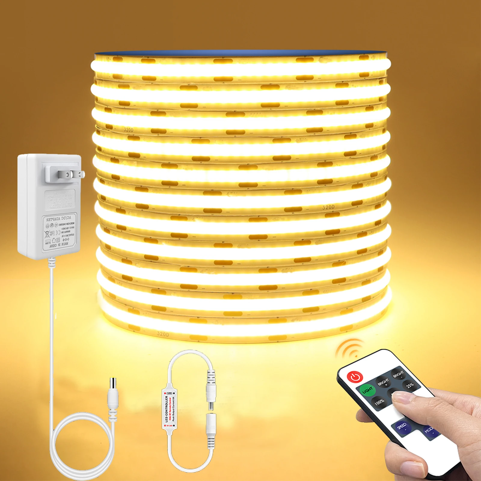 1-10M 24V COB LED Strip Light Dimmable RF Remote Control 320LEDs/M Tape DIY TV Mirror Backlight Kitchen Room Decoration Lighting