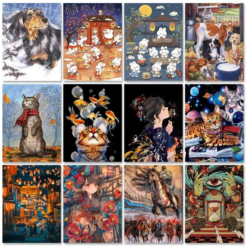 

RUOPOTY Diy Frame Painting By Numbers Kits Cartoon Illustration Animals Handicrafts Picture By Numbers For Kid Home Decors
