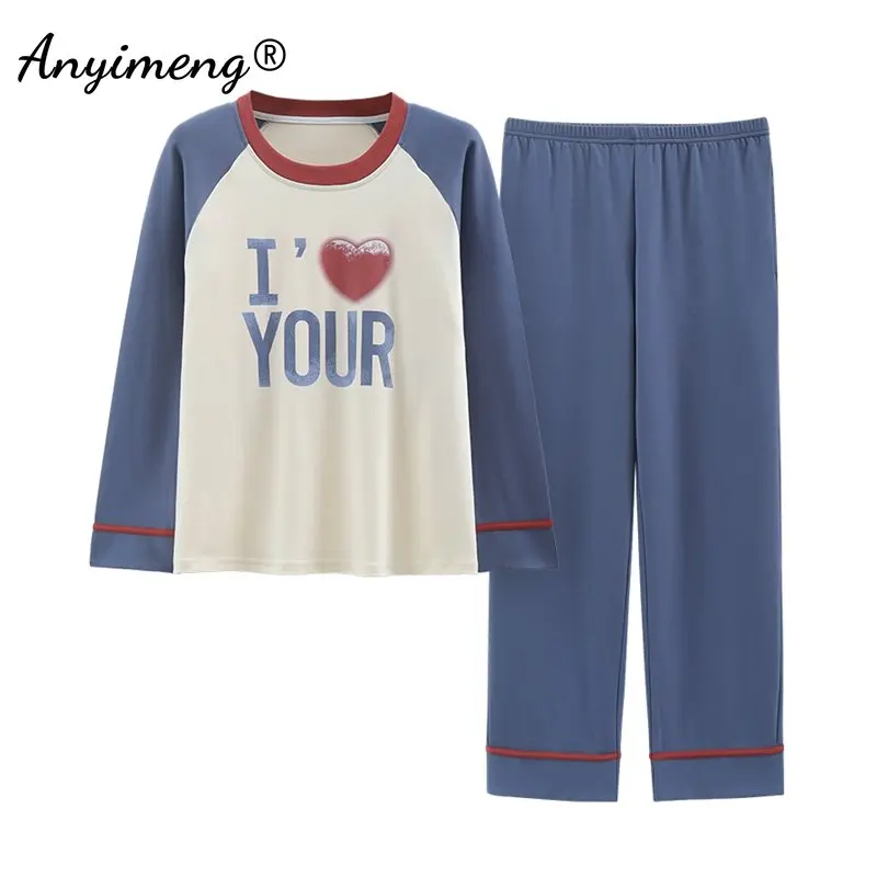 

Большие размеры, Осень-зима, 100% хлопок, Женский пижамный комплект большого размера, женская одежда для сна, пижама, кавайные пижамы для девочек, реглан