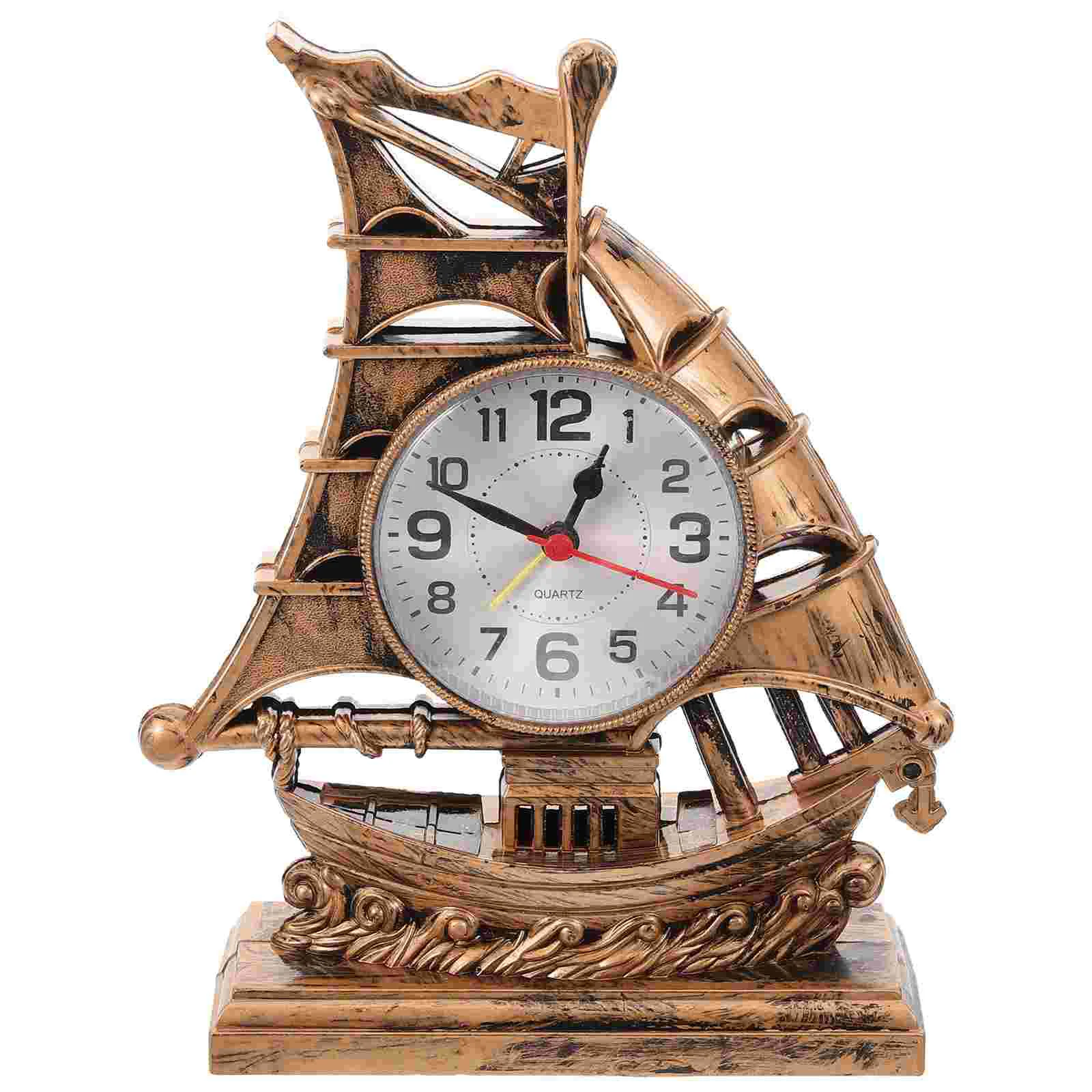 

Clock Alarm Sailboat Table Vintage Desk Retro Model Ornament Clocks Nautical Figure Boat Bedside Silent Decoration Desktop Wall