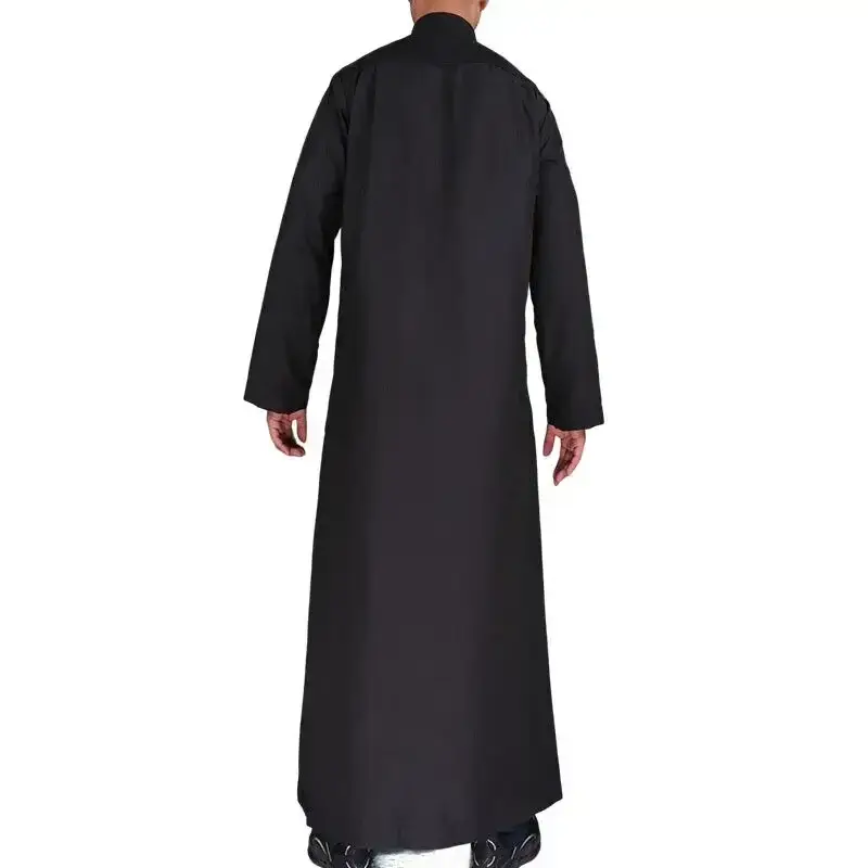 Men Casual Loose Kaftan Muslim Thobe Jubba Dishdasha Thawb Islamic Dress Abaya Arab Plain Color Robe - Image 5