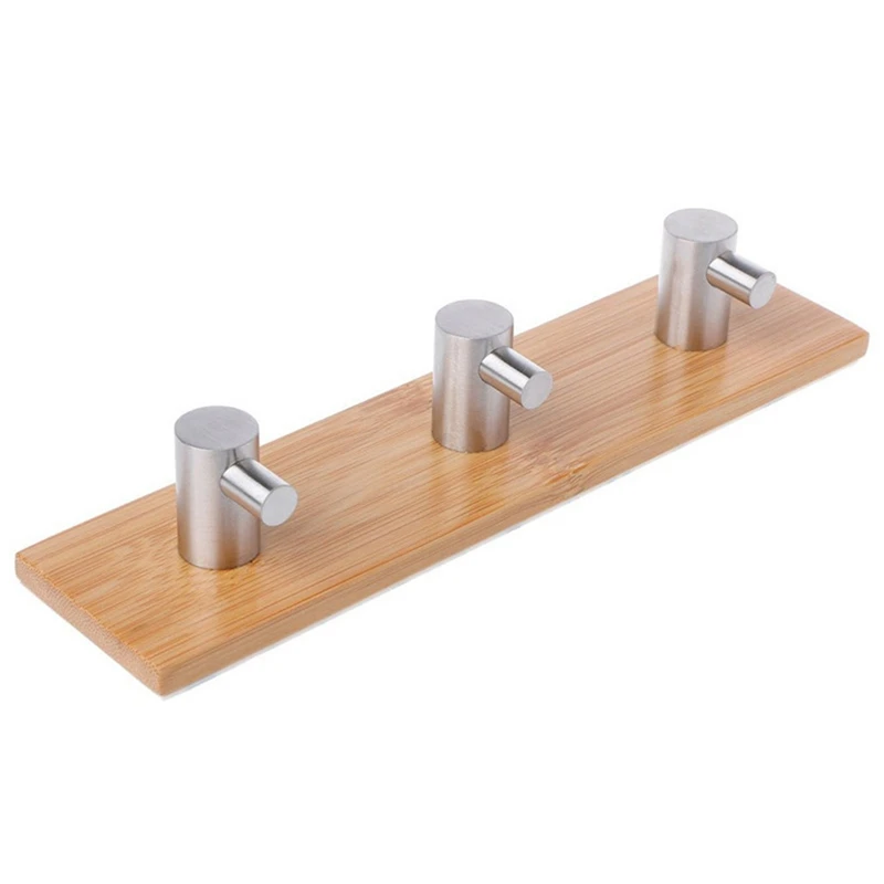 

Bamboo Stainless Steel Hook Wall Clothes Bag Headphone Key Hanger Kitchen Bathroom Door Towel Rustproof Shelf