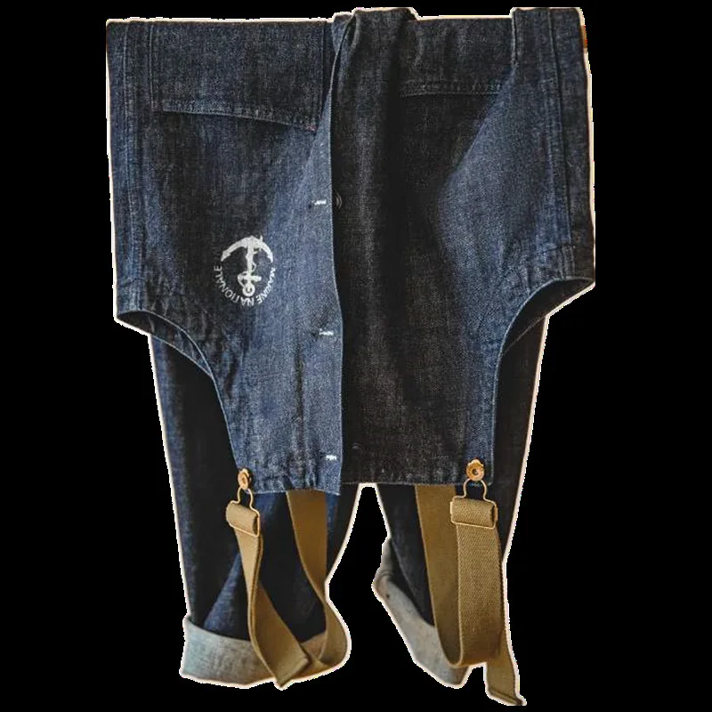 Cargo Jeans Jumpsuit Retro Navy Strap Pants Spring Autumn Washed Straight Jeans Mens Fashion Pantalones Vaqueros Hombre Size 5XL