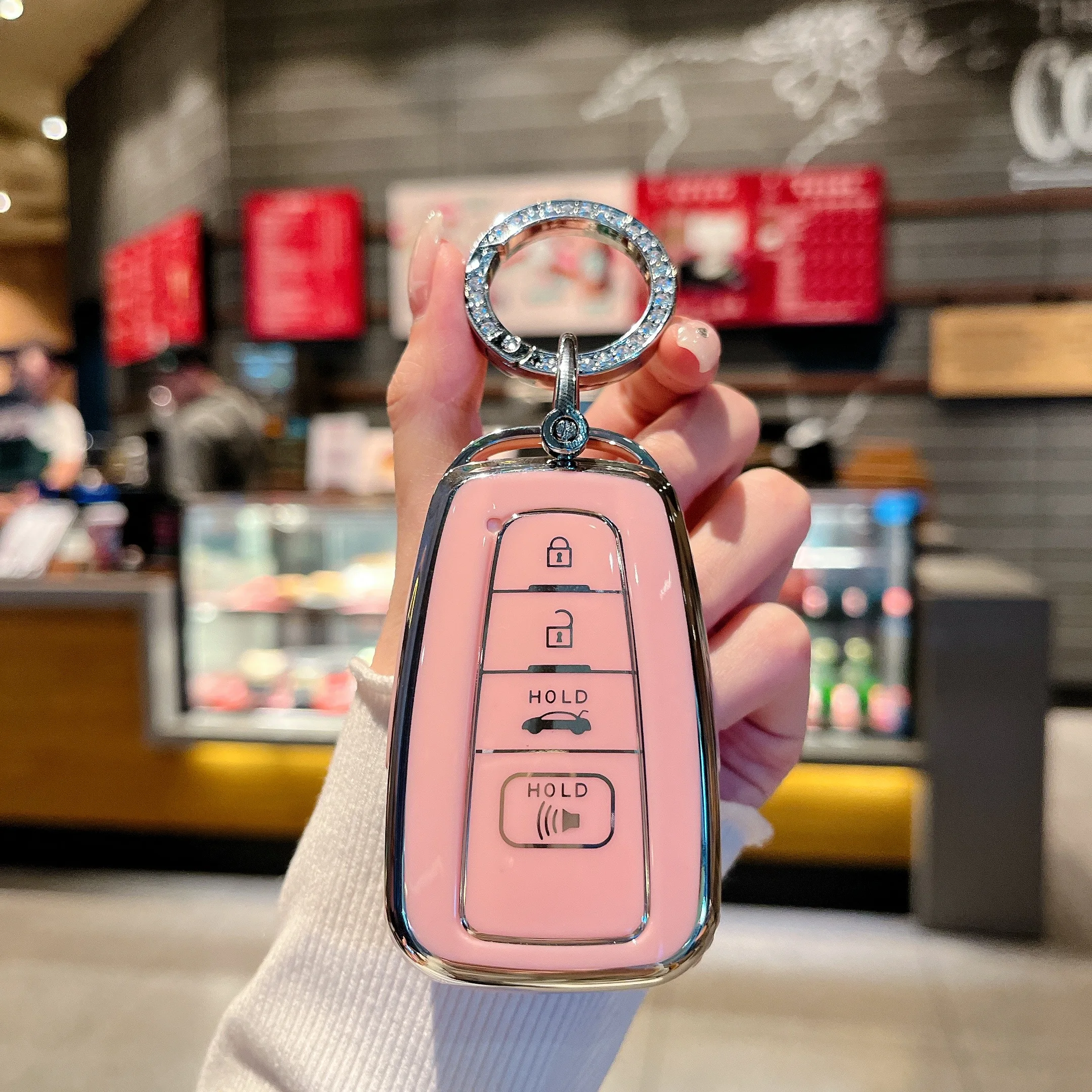 도요타용 키 고리 커버 케이스 쉘, 키체인 2020-2024 하이랜더 2018-2024 RAV4 캠리 C-HR 코롤라 아발론 프리우스, 4 버튼