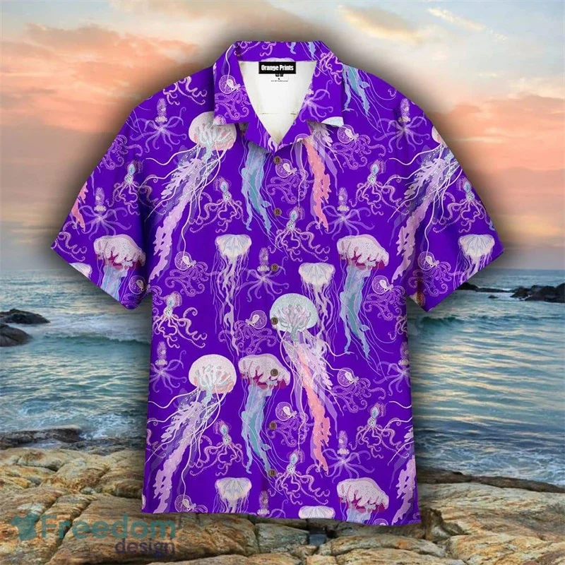 thumbnail image 1 of Camisas nuevas para hombre, camisa hawaiana de manga corta con estampado de medusas para hombre, camisetas para hombre con estampado 3D, ropa transpirable para vacaciones de verano para hombre, 1 of 5