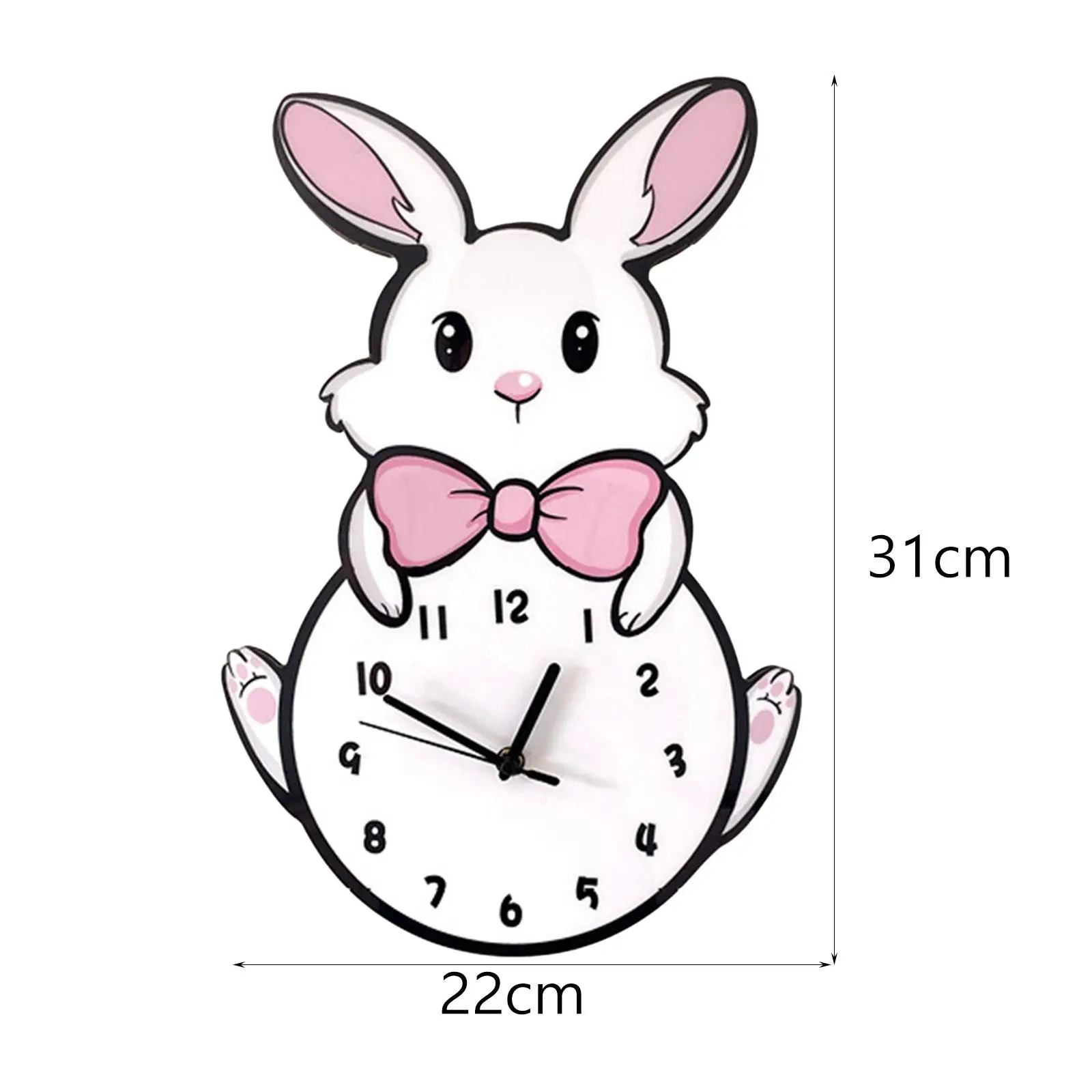 Cartoon Wall Clock Rabbit Wall Hanging Clock Decor Silent Decorative Clock for Bedroom Home Indoor Kids Room Living Room