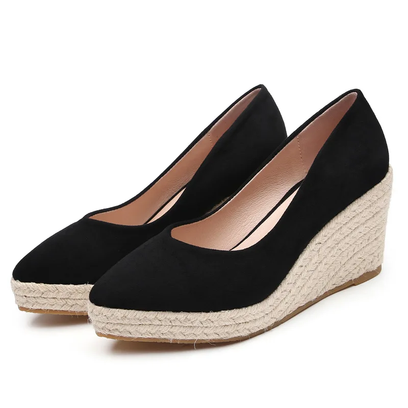 

Plus Size 34-42 Casual Thick Bottom Platform Wedges Shoes Faux Suede Women Spring Autumn 2024 High Heels Flock Pumps Espadrilles