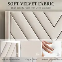 Queen Upholstered Platform Bed Wingback Tufted Headboard Wooden Slat Support No Box Spring Needed Beige Customized 5