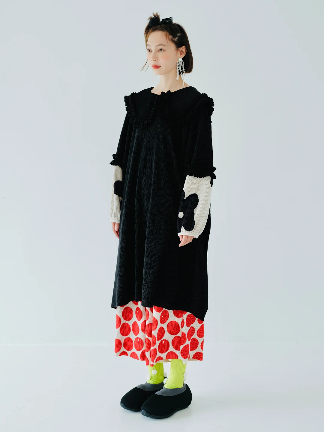 IMAKOKONI original design doll neck dress female stitching autumn and winter new long-sleeved skirt 223830