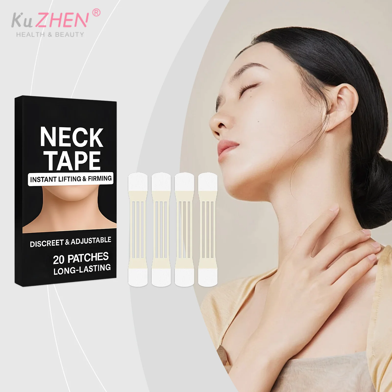 20Pcs 고무 보이지 않는 목 리프팅 테이프 패치 방수 탄력 목 주름 제거 접착 스티커 페이스 리프트 테이프