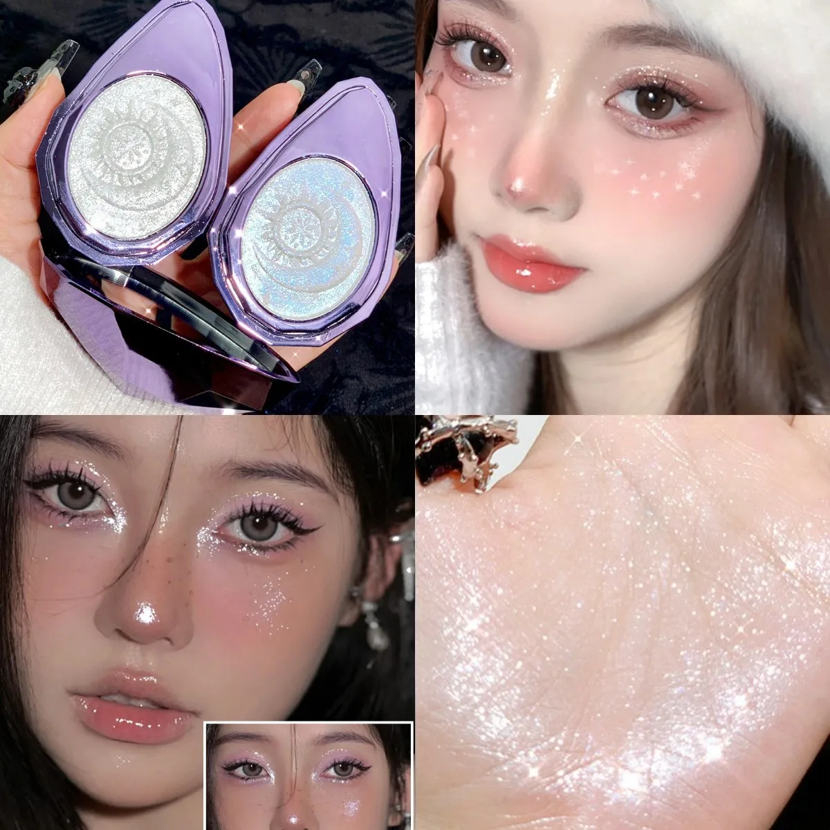 Monochrome Diamond Glitter Highlighter Palette Makeup Face and Body  Brighten Pearlescent White Polarized Purple Highlight Makeup - AliExpress