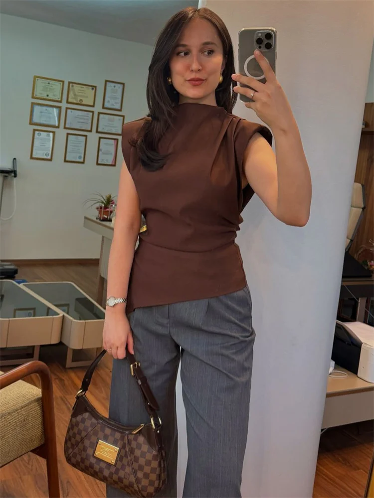 Spring Female Casual T-shirt Top Sleeveless Slim High Waist Cropped Solid Streetwear Y2k Top Women's Patchwork Tee 2025