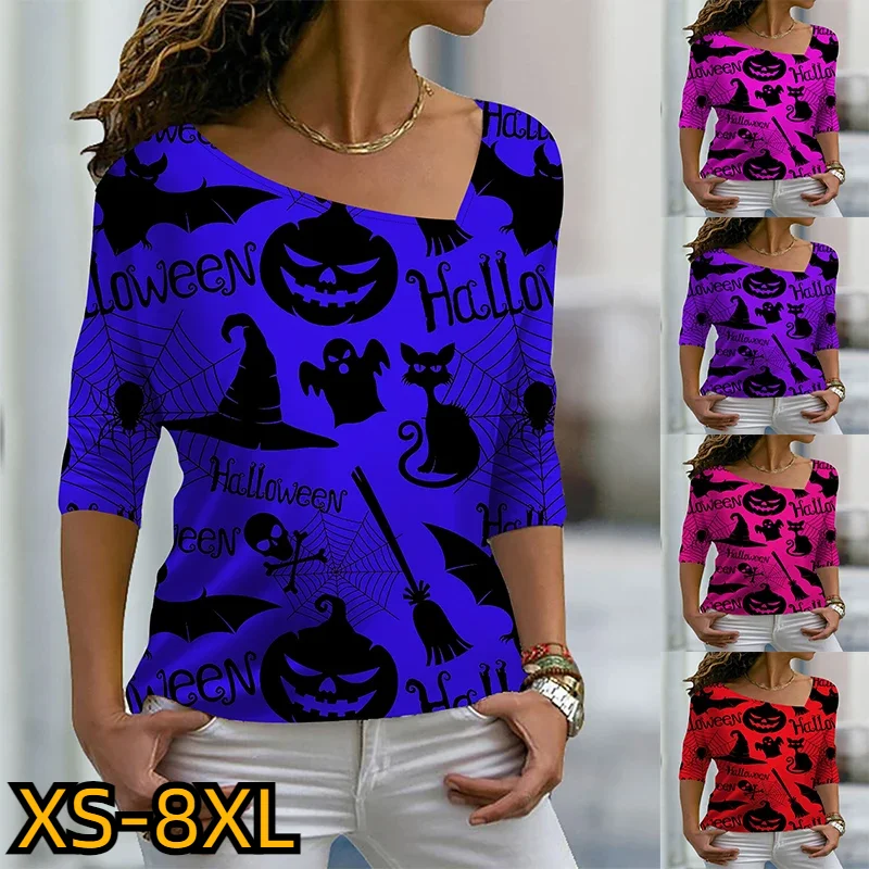 

Autumn 3D Printed Long Sleeve Winter Women's Hallowmas Top Pumpkin Printing T-shirt V-neck Slim Clothes Fashion Casual Pullover