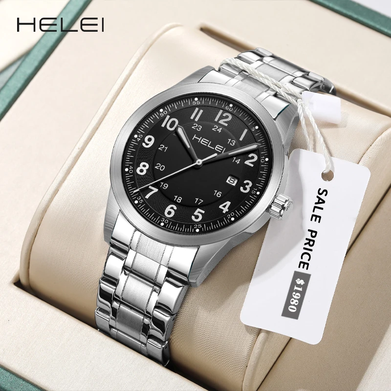 HELEI hot new 2024 digital watch Luo 24-hour watch dial men's quartz watches waterproof men's watches fashion quartz wristwatch