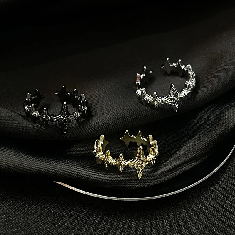 Fashion Irregular Cross Star Open Ring For Women Men Punk Gothic Sliver Color Adjustable Couple Rings Y2K Egirl Jewelry Gift
