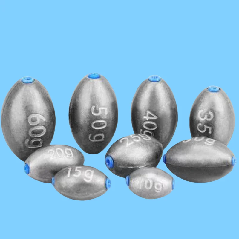 30G/40G/50G/60G 바다 낚시용 납추(고무 튜브 포함) 올리브형 납추